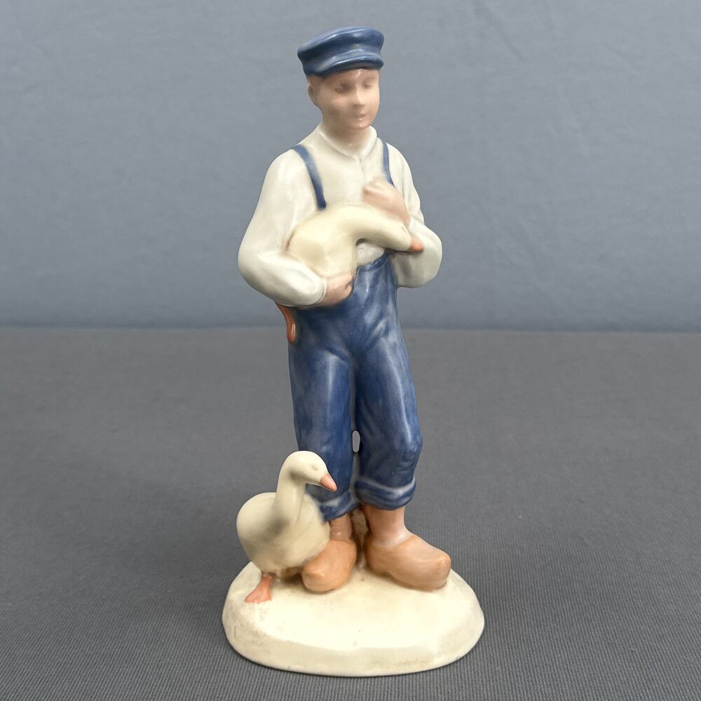 VTG 80s Duncan Ceramic Dutch Boy Ducks Figurine Art Statue 9" Signed Farm house